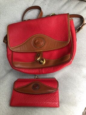 Dooney & Bourke Red Pebble Leather Shoulder bag with matching wallet